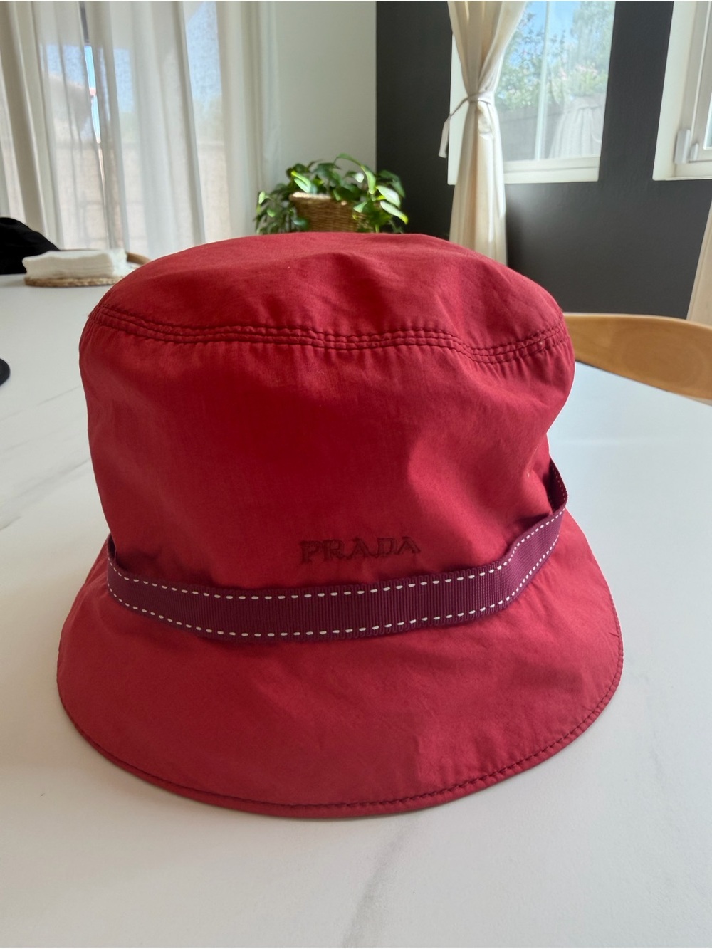 Prada Red Bucket Hat with Contrast Band - Picture 1 of 5